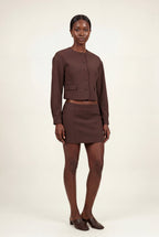 Chocolate Brown Cropped Blazer and Mini Skirt Set | Elcevi