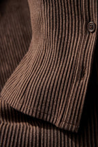 Lisa | Chocolate Brown Ribbed Button-up Peplum Blouse