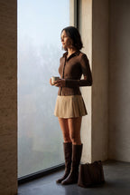 Lisa | Chocolate Brown Ribbed Button-up Peplum Blouse
