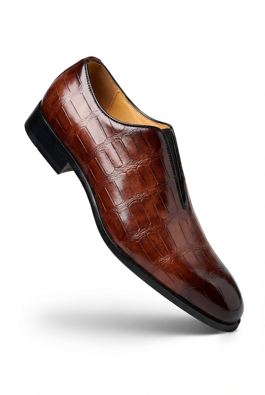 Liam | Crocodile-embossed Slip-on Glossy Dress Shoes