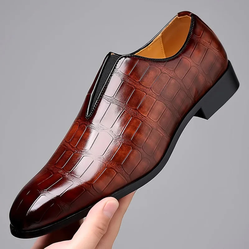 Liam | Crocodile-embossed Slip-on Glossy Dress Shoes