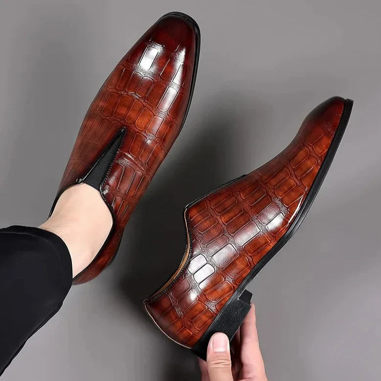 Liam | Crocodile-embossed Slip-on Glossy Dress Shoes