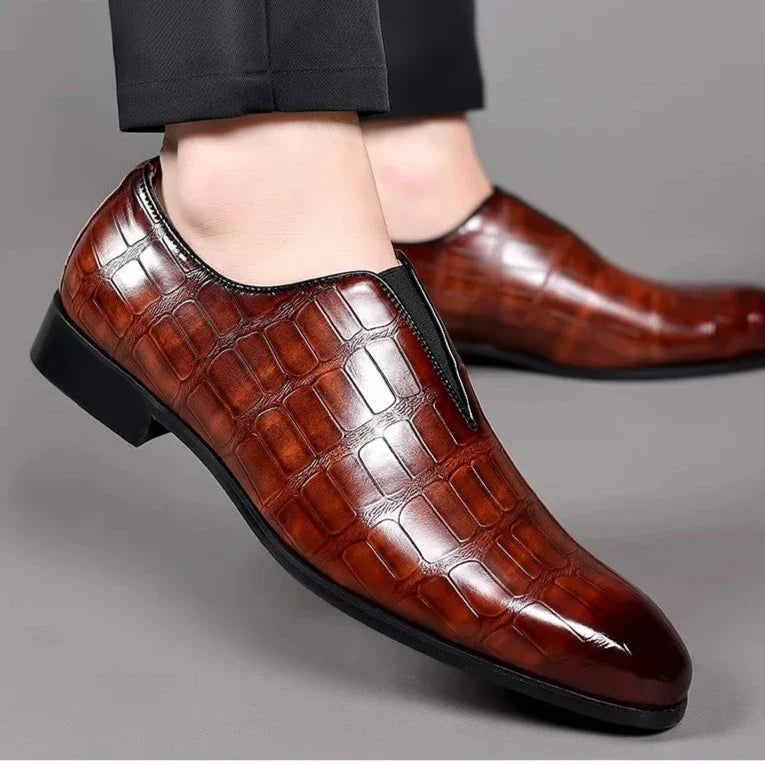 Liam | Crocodile-embossed Slip-on Glossy Dress Shoes