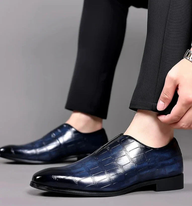 Liam | Crocodile-embossed Slip-on Glossy Dress Shoes