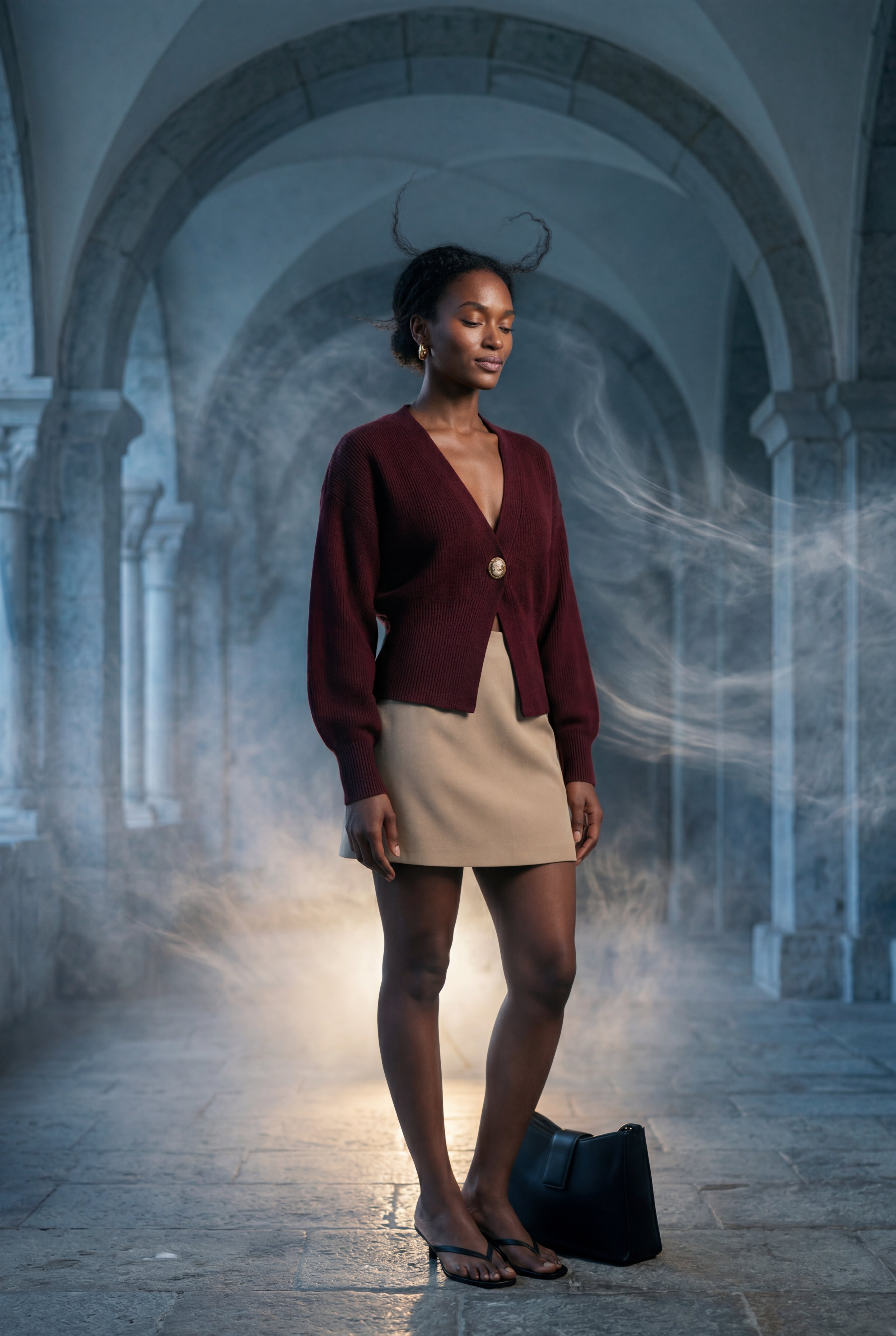 Deep V-neck Gold Button Cardigan Sweater | Senna