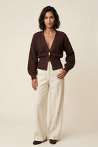 Deep V-neck Gold Button Cardigan Sweater | Senna
