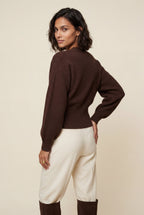 Deep V-neck Gold Button Cardigan Sweater | Senna
