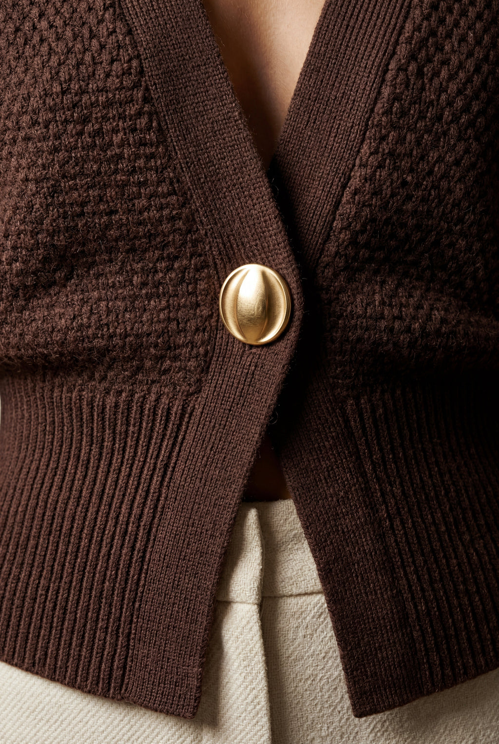Deep V-neck Gold Button Cardigan Sweater | Senna