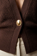 Deep V-neck Gold Button Cardigan Sweater | Senna