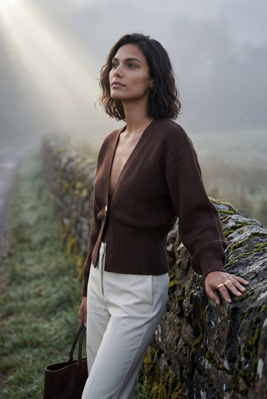 Deep V-neck Gold Button Cardigan Sweater | Senna