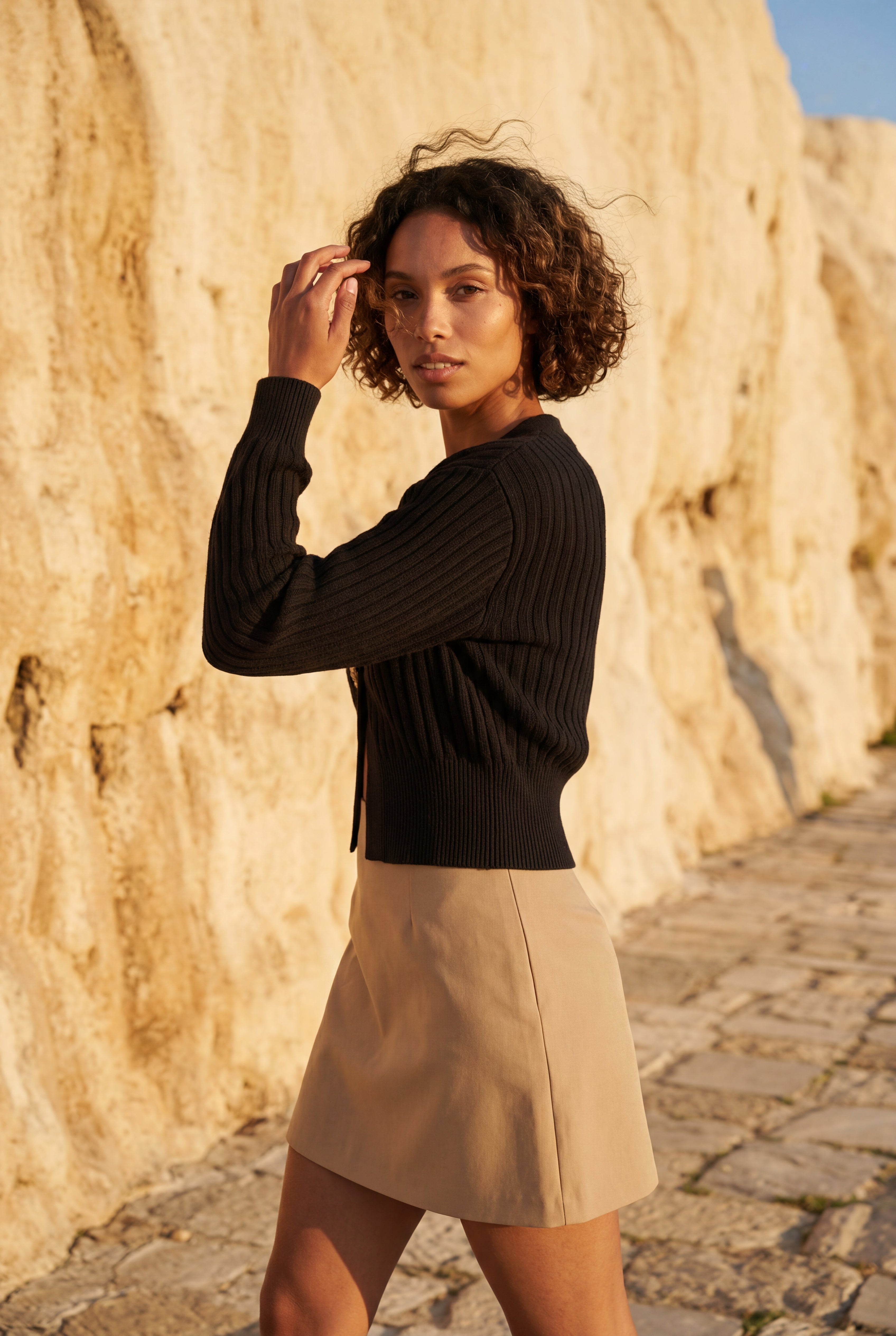 Deep V-neck Gold Button Cardigan Sweater | Senna