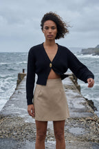 Deep V-neck Gold Button Cardigan Sweater | Senna
