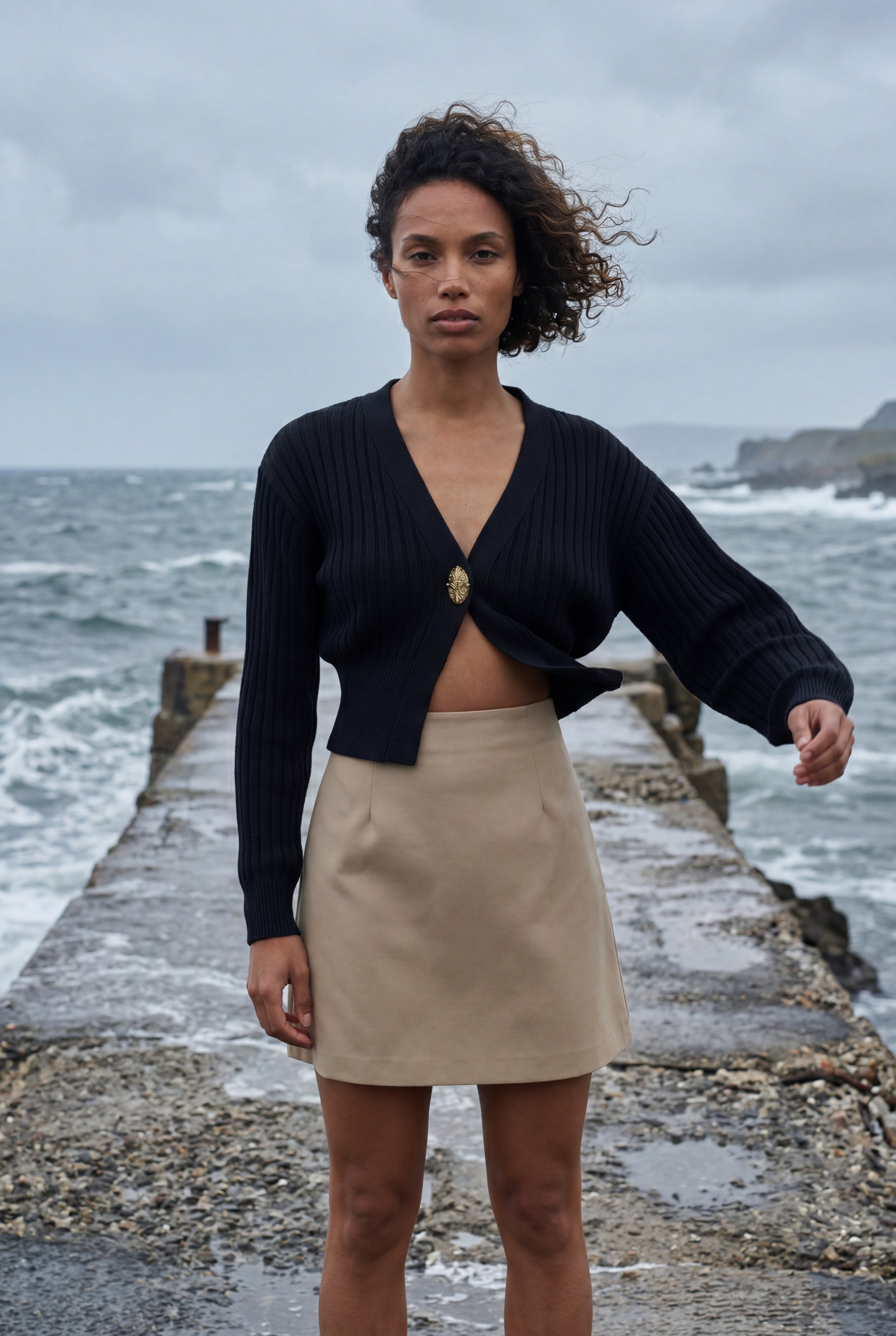 Deep V-neck Gold Button Cardigan Sweater | Senna
