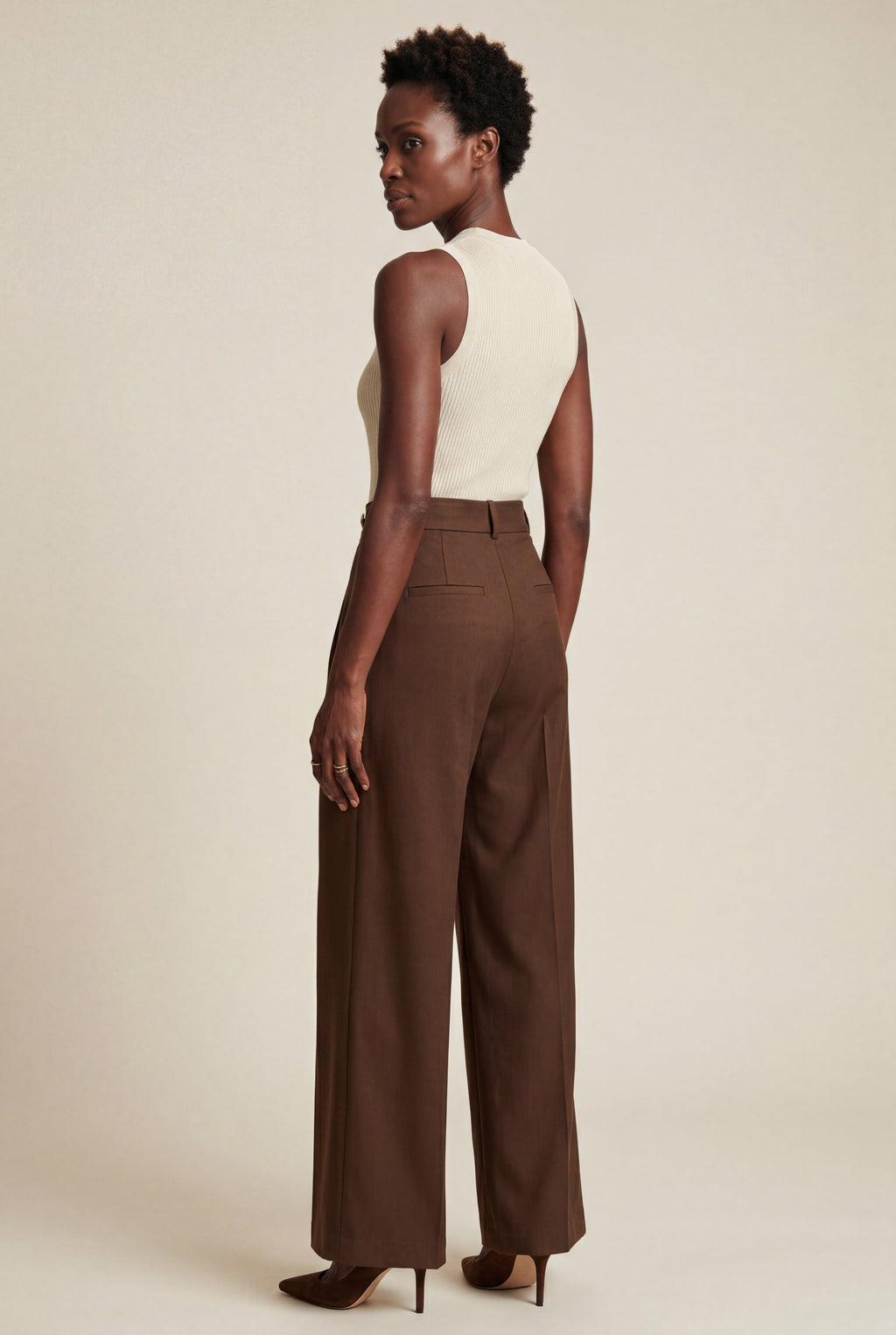 Lia | Gold Button Wide-leg High-waisted Trousers Brown