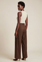 Lia | Gold Button Wide-leg High-waisted Trousers Brown