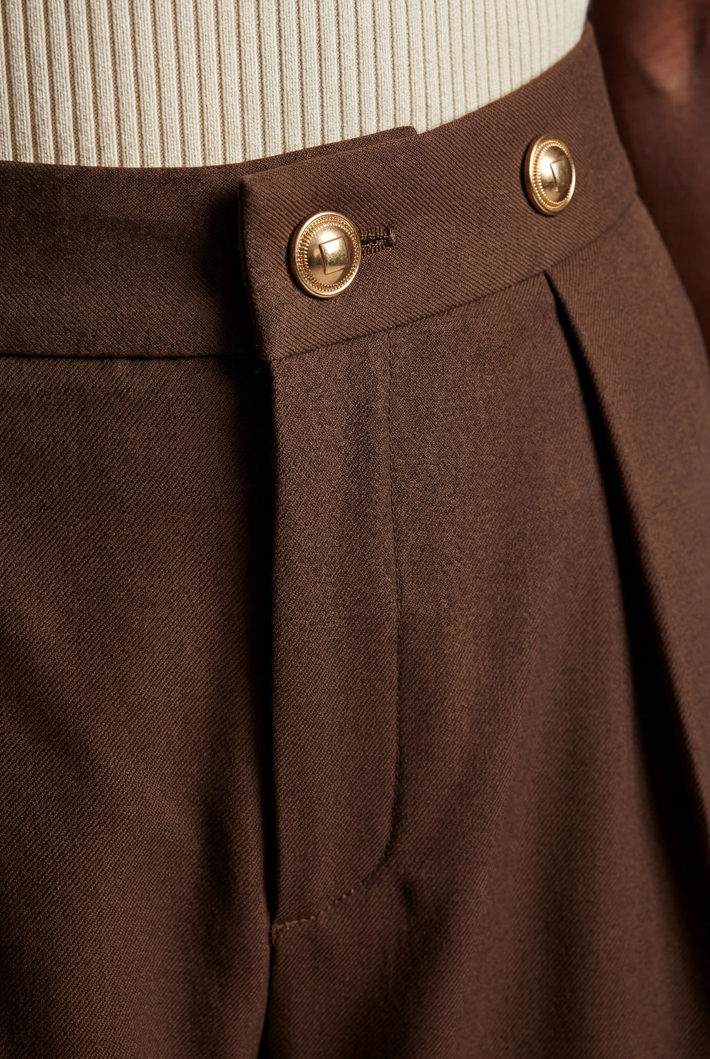 Lia | Gold Button Wide-leg High-waisted Trousers Brown