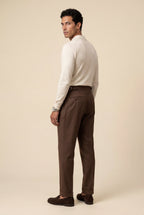 Liam | High-rise Pleated Brown Trousers with Cuffed Tapered Leg