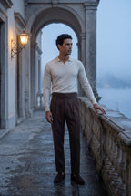 Liam | High-rise Pleated Brown Trousers with Cuffed Tapered Leg