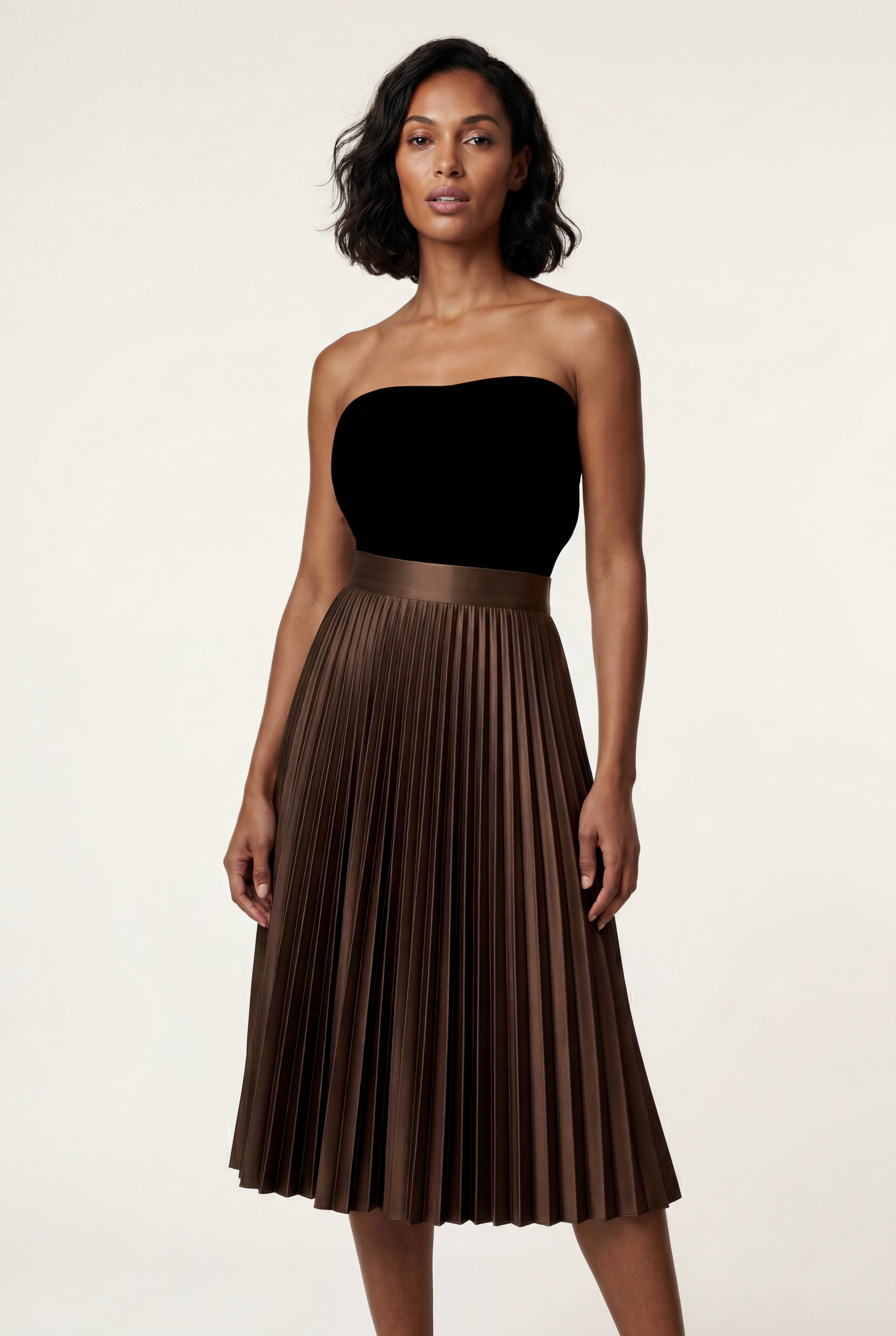 Alessia | High-waisted A-line Pleated Midi Skirt For Women
