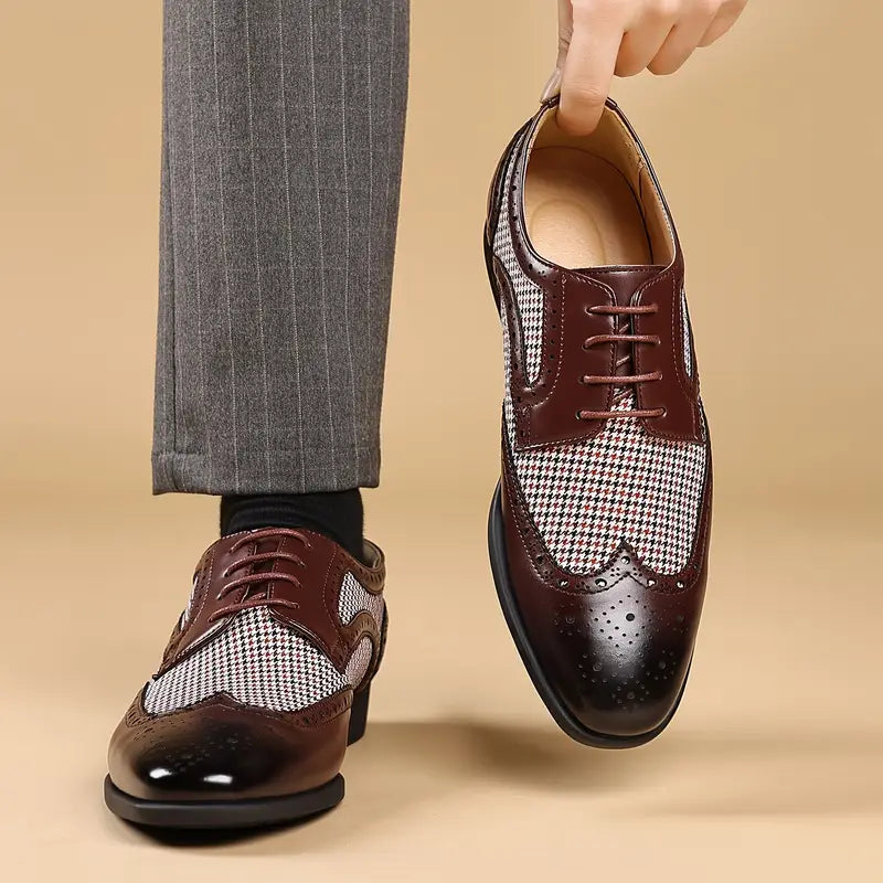 Liam | Men's Houndstooth Panel Brogue Oxford Dress Shoes