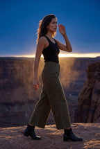 Lia | Olive Green Leopard Print Wide-leg High-waisted Trousers