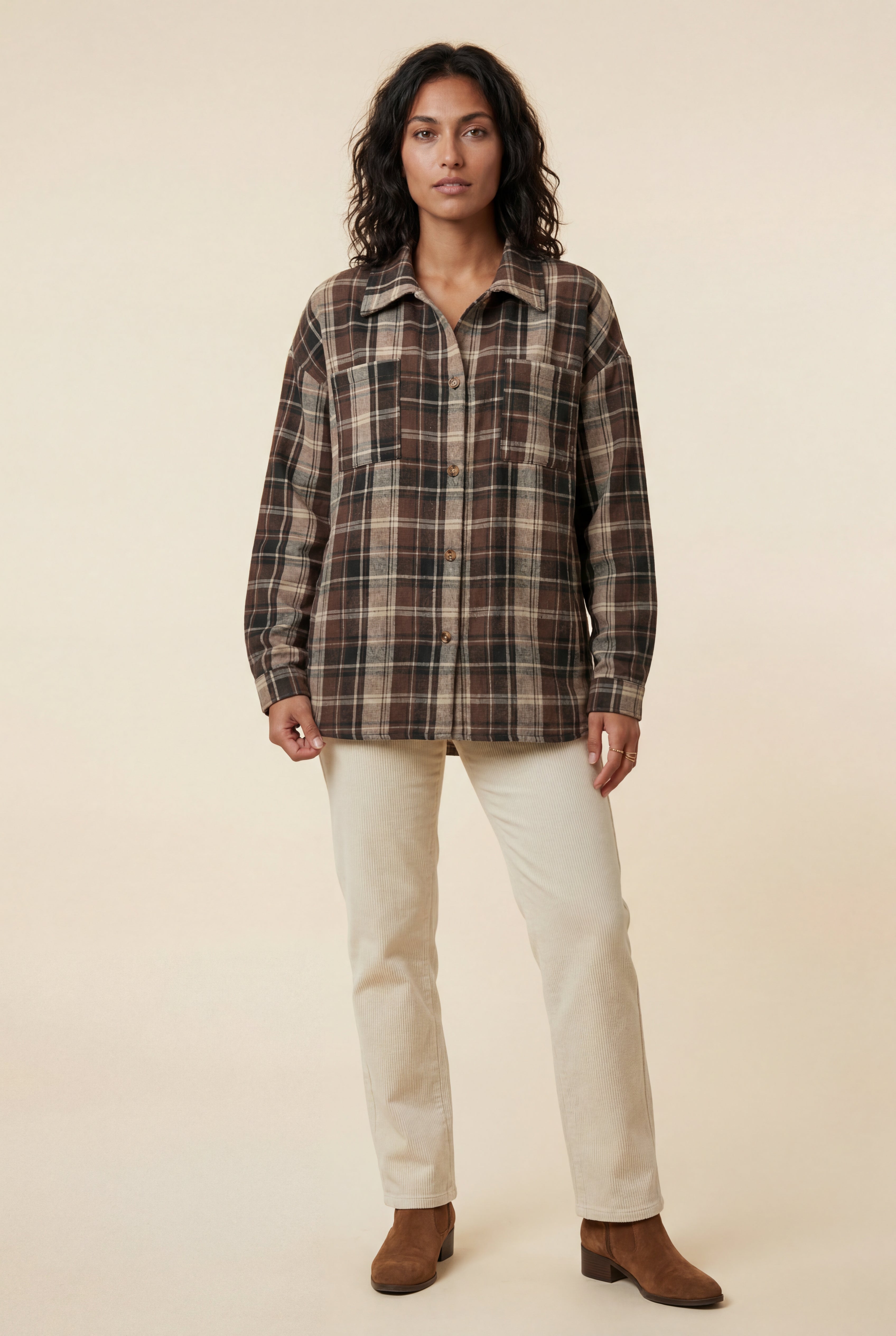 Relaxed Fit Checked Long Sleeve Shirt with Classic Collar