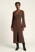 Ribbed Maxi Cardigan with Flared Sleeves | Senna