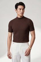 Ribbed Mock Neck Short Sleeve Sweater Shirt | James