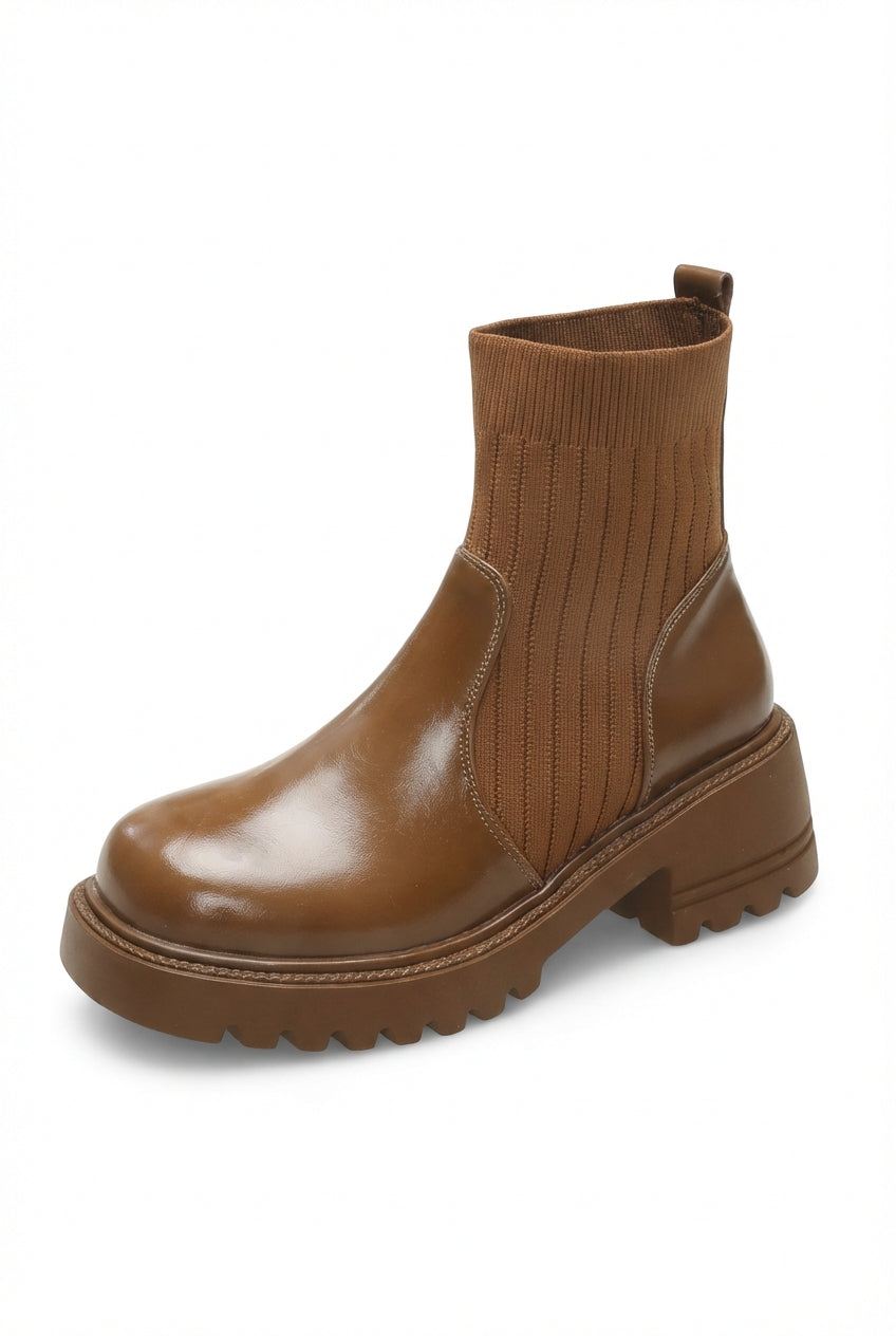 Lia | Ribbed Sock Chunky Block Heel Ankle Boots