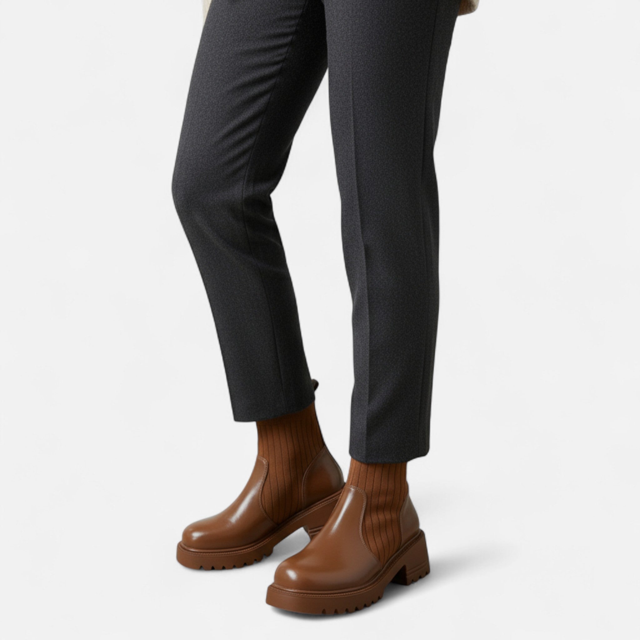 Lia | Ribbed Sock Chunky Block Heel Ankle Boots