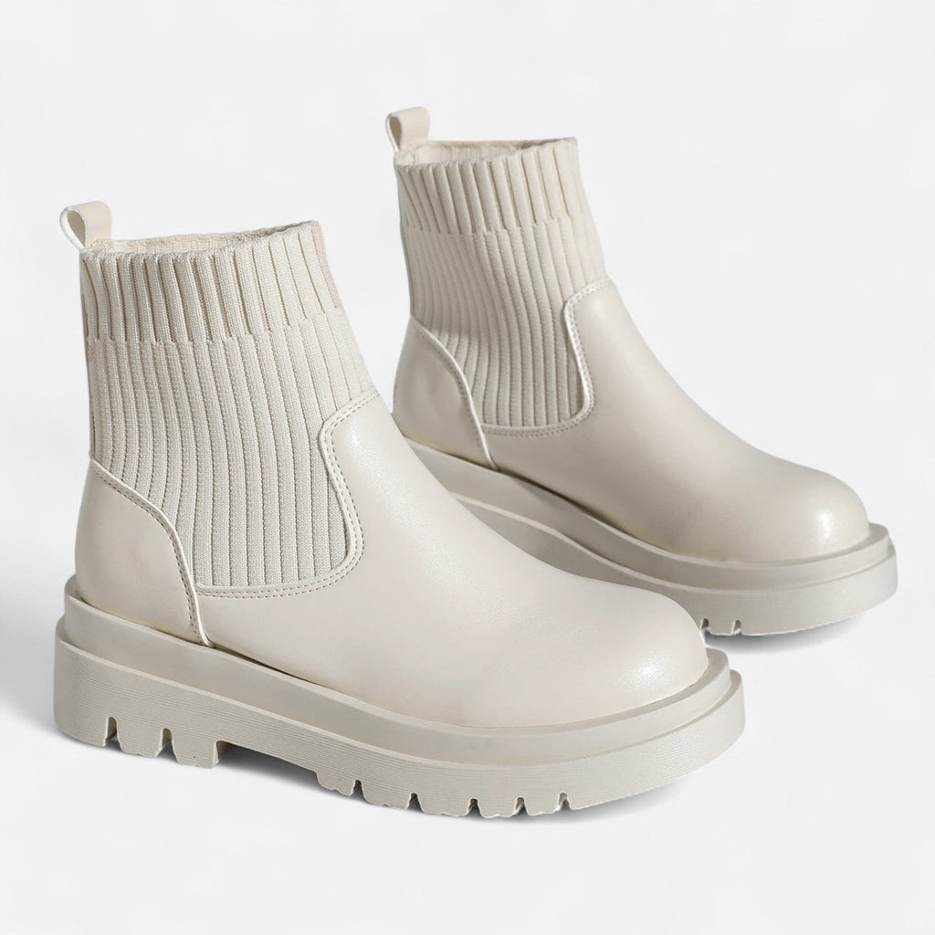 Lia | Ribbed Sock Chunky Block Heel Ankle Boots