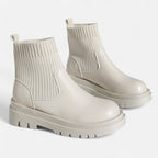 Lia | Ribbed Sock Chunky Block Heel Ankle Boots
