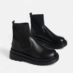 Lia | Ribbed Sock Chunky Block Heel Ankle Boots
