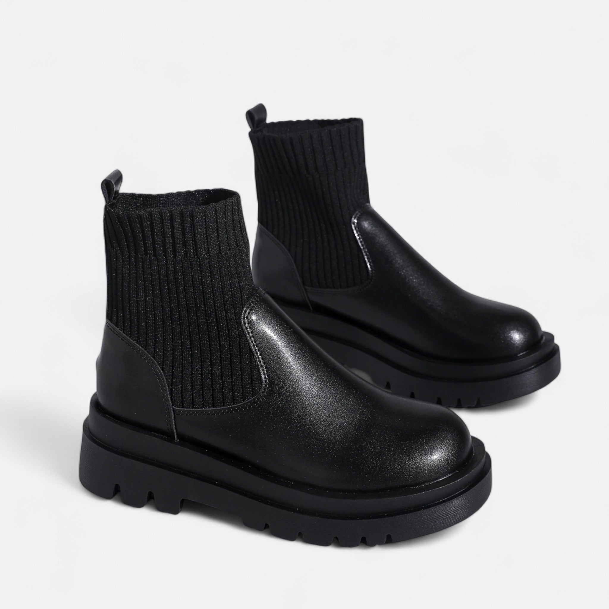 Lia | Ribbed Sock Chunky Block Heel Ankle Boots