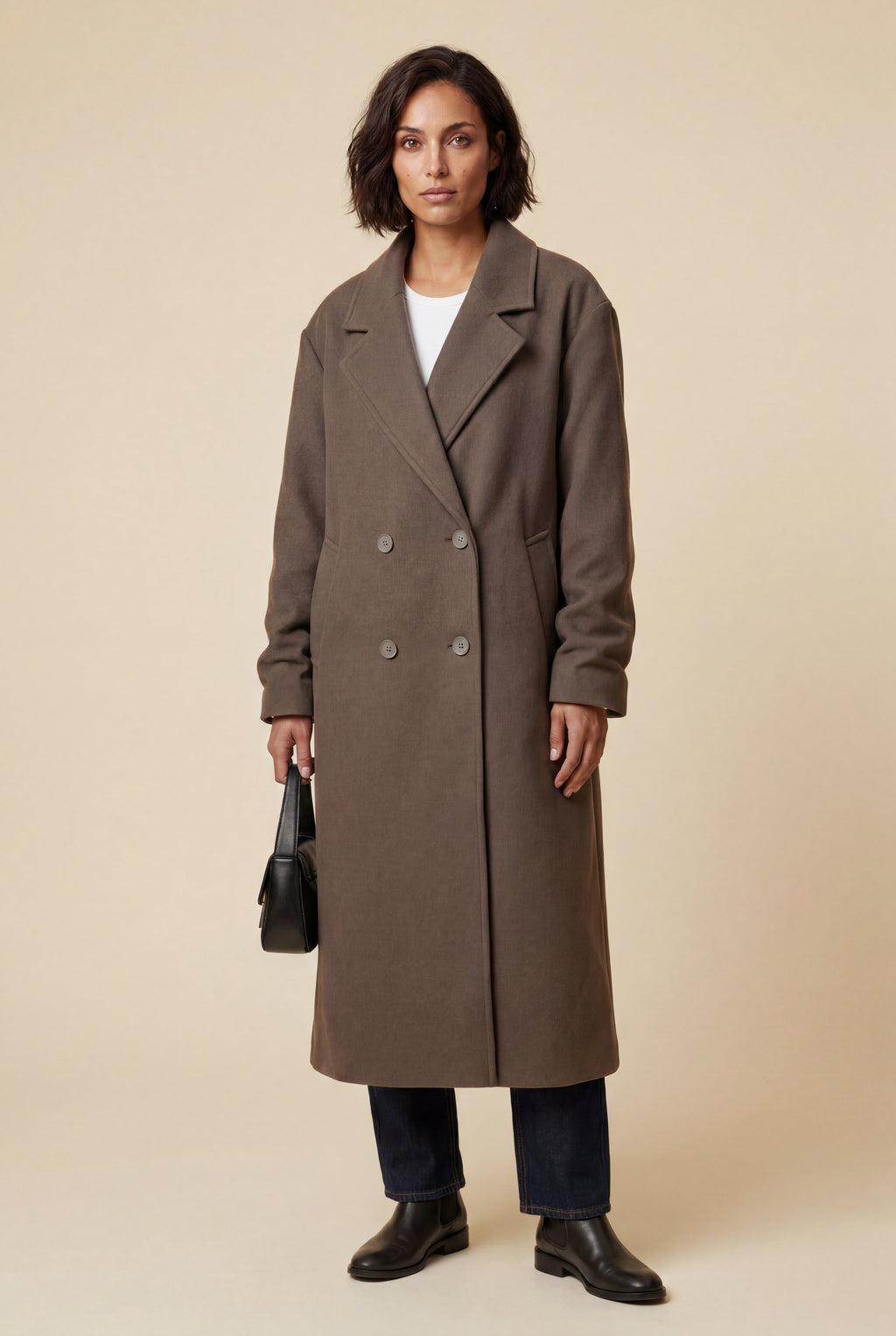 Kim | Taupe Brown Oversized Double-breasted Long Coat