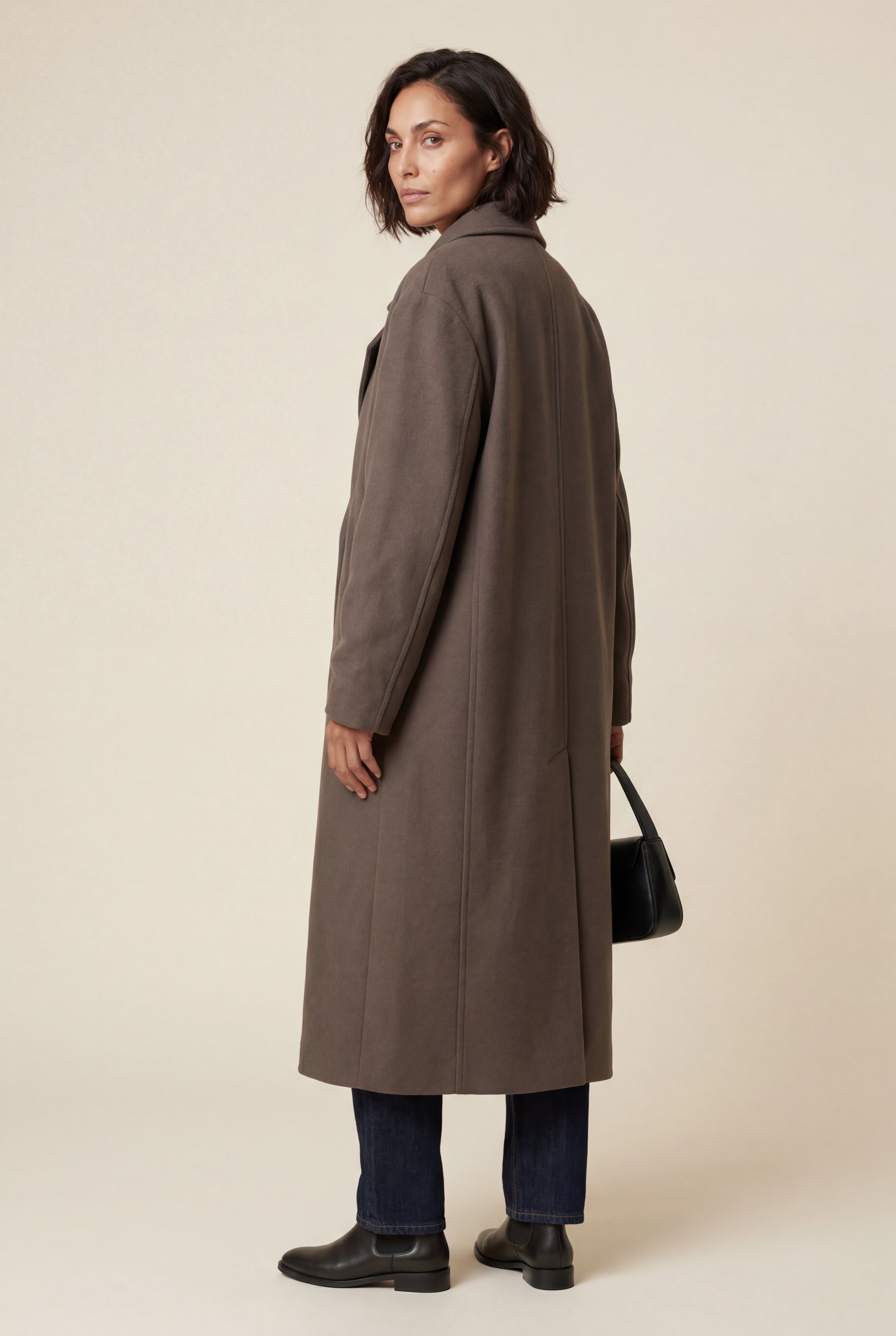 Kim | Taupe Brown Oversized Double-breasted Long Coat