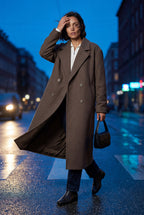Kim | Taupe Brown Oversized Double-breasted Long Coat
