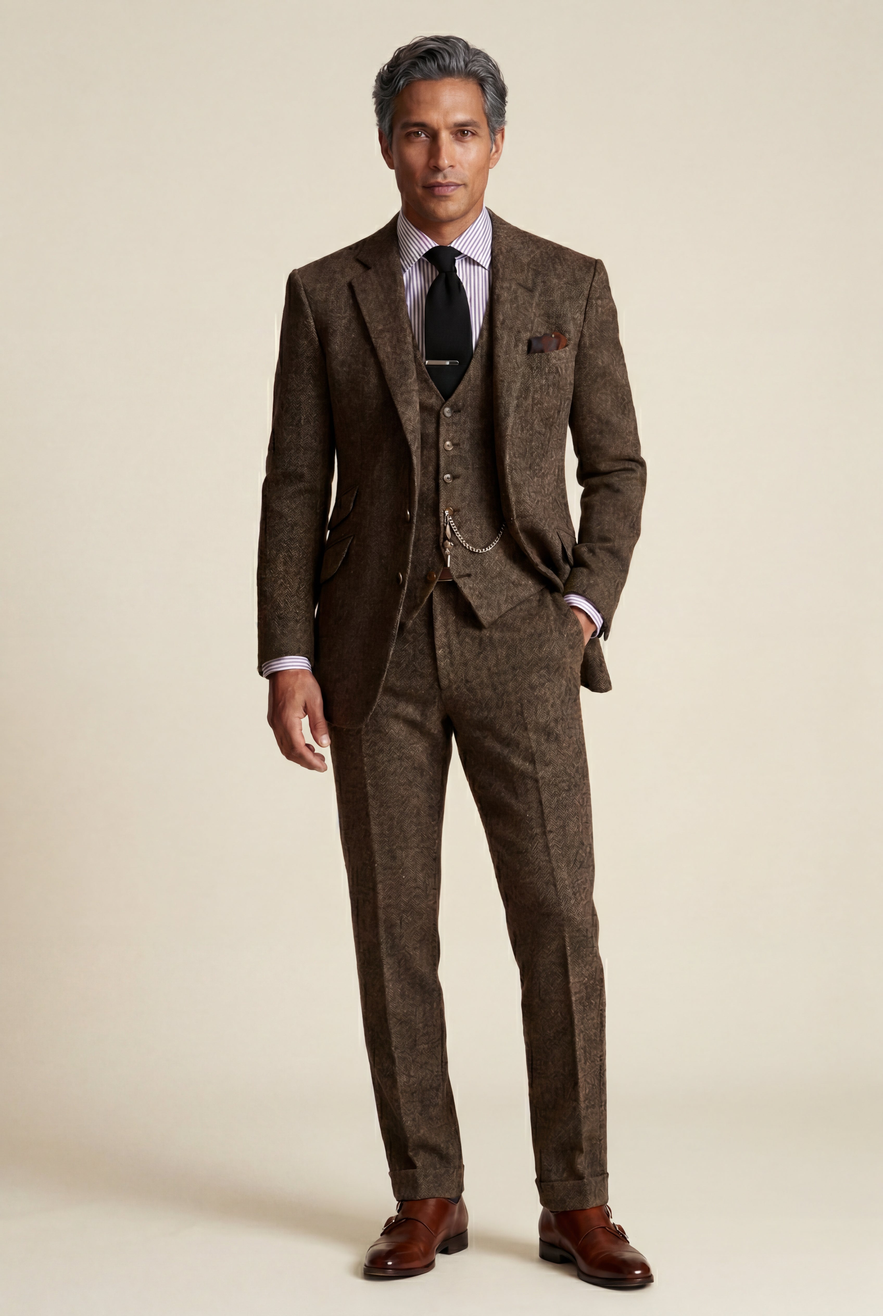 Liam | Textured Three-piece Suit with Notched Lapels