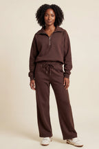 Lia | Wide-leg Zip Collar Lounge Set with Relaxed Pullover