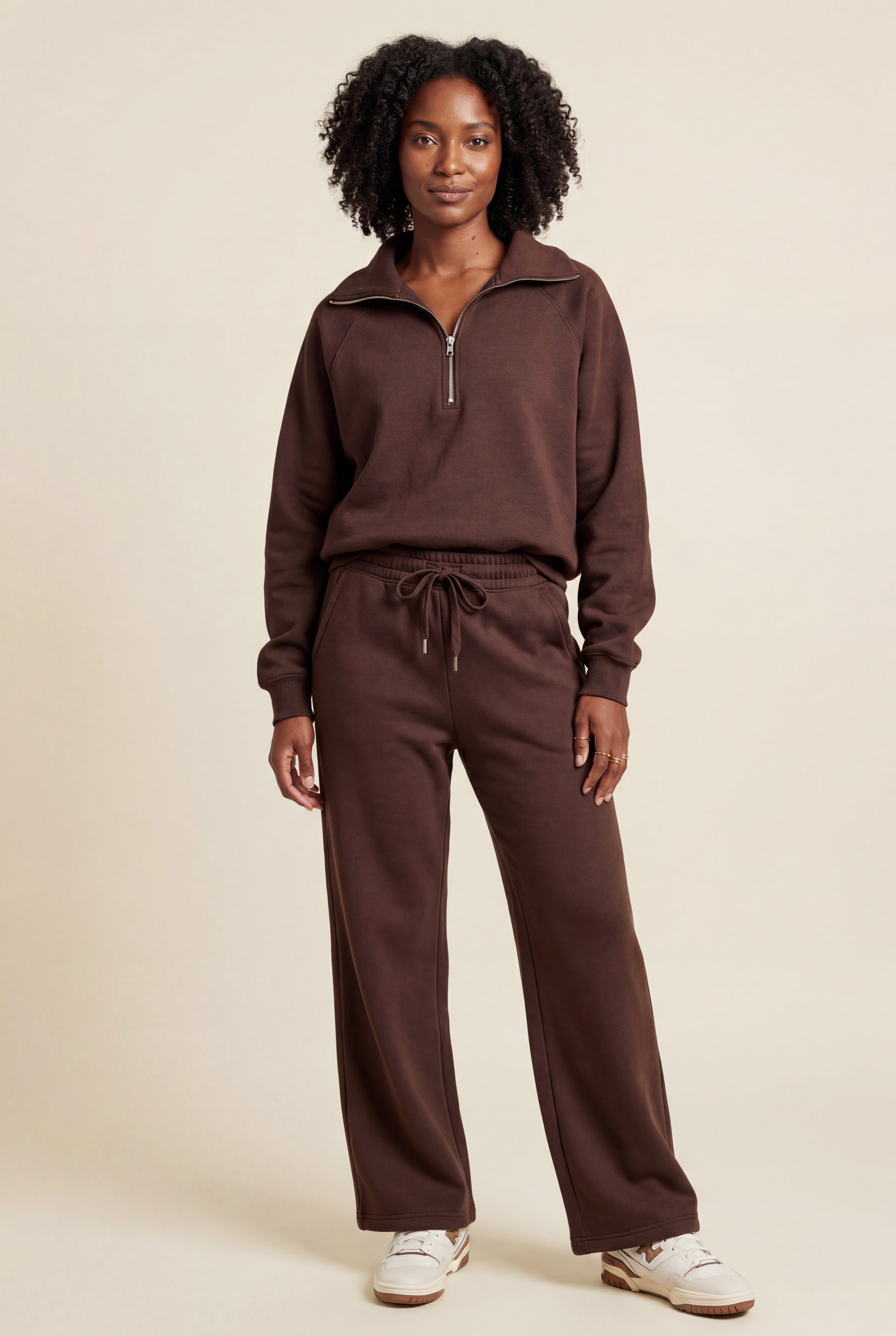 Lia | Wide-leg Zip Collar Lounge Set with Relaxed Pullover