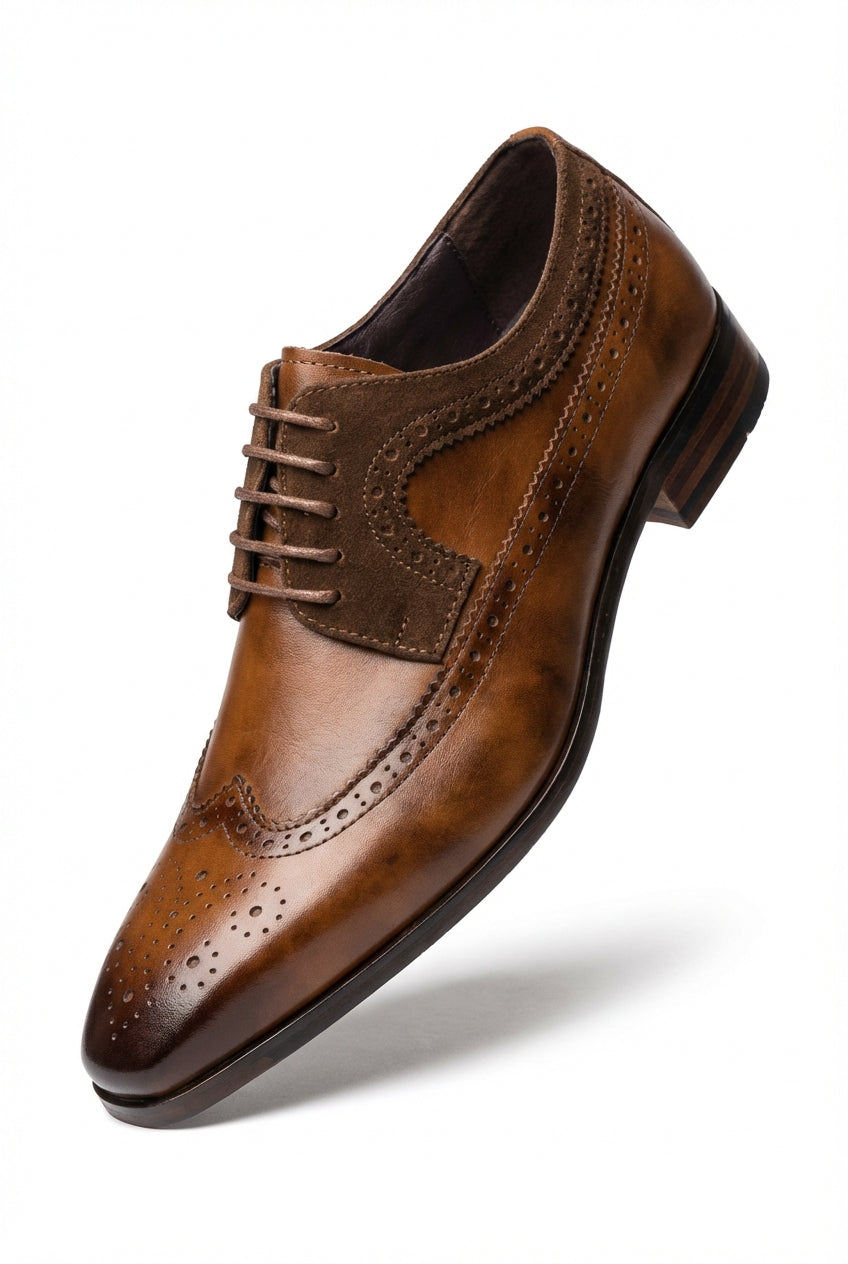 Liam | Wingtip Brogue Oxford Dress Shoes with Stacked Low Heel