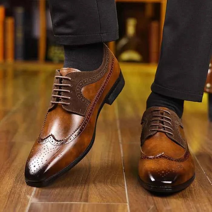 Liam | Wingtip Brogue Oxford Dress Shoes with Stacked Low Heel