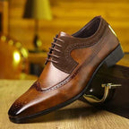 Liam | Wingtip Brogue Oxford Dress Shoes with Stacked Low Heel