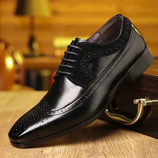 Liam | Wingtip Brogue Oxford Dress Shoes with Stacked Low Heel
