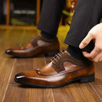 Liam | Wingtip Brogue Oxford Dress Shoes with Stacked Low Heel