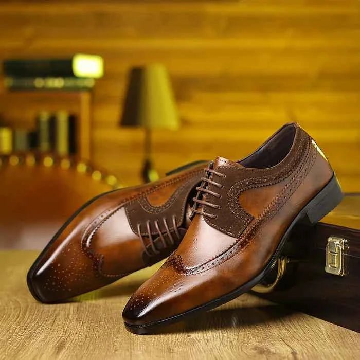 Liam | Wingtip Brogue Oxford Dress Shoes with Stacked Low Heel