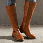 Lia | Women's Buckle Strap Knee-High Boots with Low Block Heel