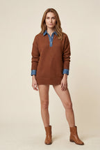 Elcevi | Contrast Collar Pullover Sweater For Women