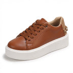 Lia | Women's Gold Chain Platform Lace-Up Casual Sneakers