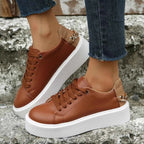 Lia | Women's Gold Chain Platform Lace-Up Casual Sneakers